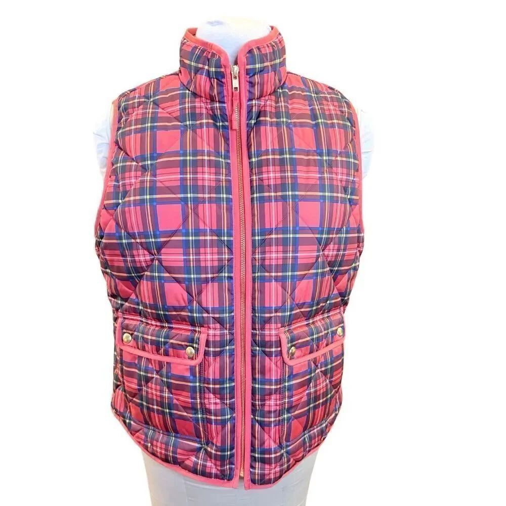 NWT J Crew Factory Women’s Tartan Plaid Puffer Vest Large Re-Imagined Sustainab